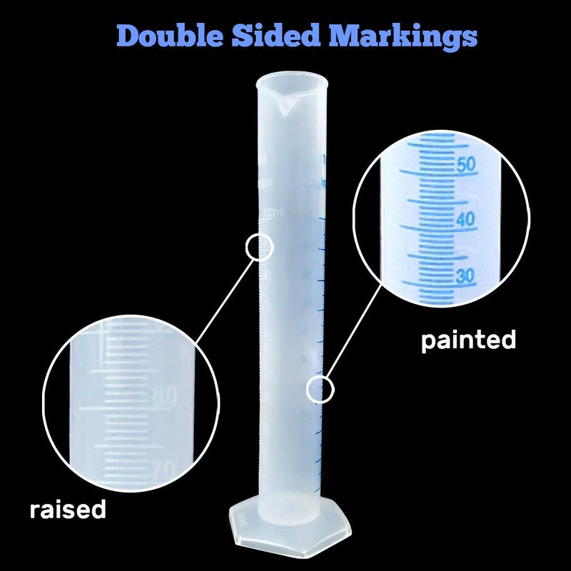 Kalevel 6pcs Polypropylene Graduated Cylinder 100ml Measuring Cylinders Plastic Graduated Cylinder Set Measuring Test Tube Clear Graduated Cylinder with Double Sided Markings, Pour Spout - Image 2